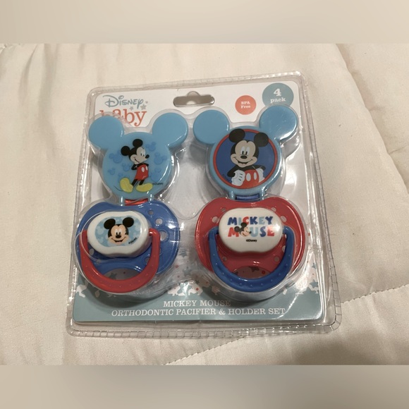 Disney Other - New Disney Mickey Mouse orthodontic pacifier and holder set collectible